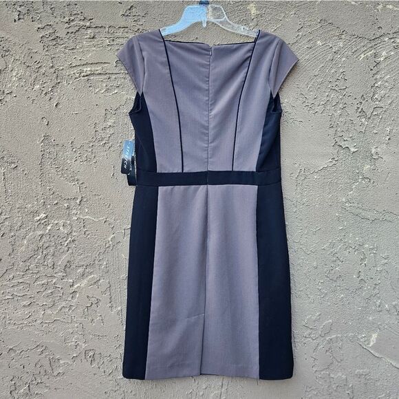 Voir Voir Taupe and Black Cap Sleeve Sheath Dress - Picture 11 of 12